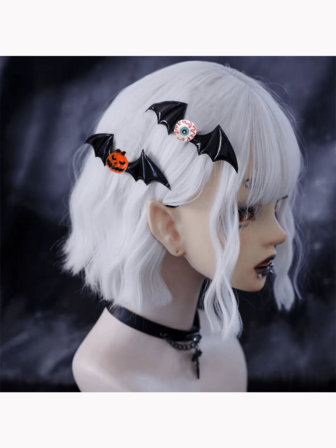 Nytt hett säljande Halloween-huvudbonad i mörk serie, rolig pumpa, cyklop, demon, hårspänne/hårnål med fladdermusvinge på sidan, mörk goth lolita, för flera tillfällen, slumpmässig fladdermusvingefärg, udda liten present!