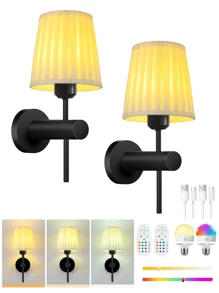 Lampe murale à piles, lampe murale sans fil avec luminosité réglable, ampoule détachable et rechargeable avec télécommande, lampe murale 15 couleurs pour chambre à coucher, salon, couloir