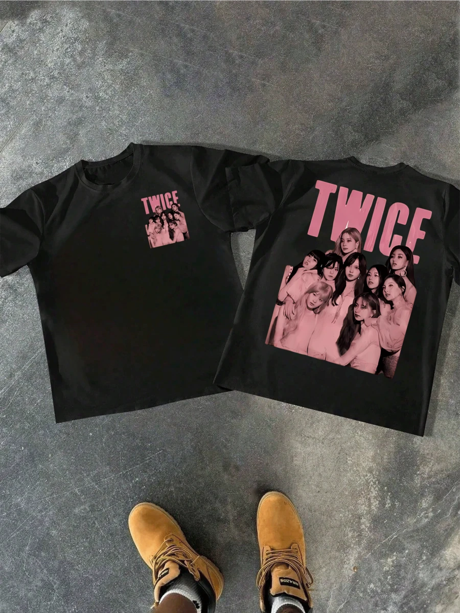 Men's Shirts Casual Soft Breathable Group Photo Of TWICE In Pink Tone For Holiday Layering Student - 黑色 - 查看 1