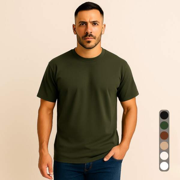 Camiseta Básica Masculina em Algodão Slim Fit Casual Reta Blusa Lisa Manga Curta