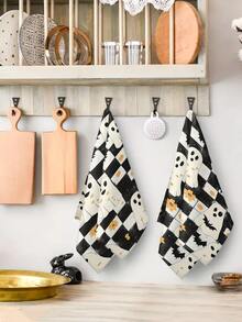 2 件/4 件/12 件万圣节幽灵图案厨房毛巾、万圣节黑猫城堡图案浴室毛巾、万圣节户外派对毛巾、万圣节家居装饰、万圣节厨房装饰、现代风格、快干、超柔软超细纤维材质、矩形、15.75 英寸 * 23.62 英寸/40 * 60 厘米数码印花图案、适用于户外派对装饰、万圣节节日礼物 - 彩色 - 查看 3