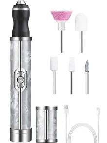 電動 USB 磨甲機－多功能凝膠美甲修整套組，適用於修剪指甲、修剪腳甲與拋光，便攜式美甲工具，附多款配件，USB 充電，美甲配件，適合居家沙龍，女士禮物 - 彩色 - 查看 17