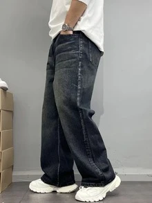 Quần jean denim bạc màu, rách nhẹ, dáng suông, đa năng dành cho nam thiếu niên, phù hợp cho mọi mùa. - Rửa tối - Xem 5