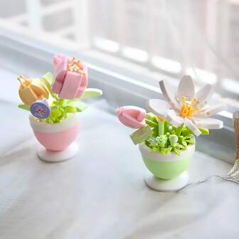 399pcs/Miniature Building Block Simulation Flower Pot Mini Brick Landscape Model Rose Sunflower Building Block Decoration Toy - Decorative Bouquet - Desktop Decoration, Stress Relieving Toy - Office Desktop Ornament, Halloween, Thanksgiving, Christmas Gifts - Perfect Gift For Spring Festival And Valentine's Day - Window Display, Back To School Gift - Desktop Ornament Gift - Birthday Gift, Father's Day Gift - The Best Gift For Festivals