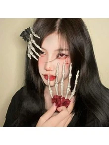 2pcs Halloween Skeleton Claw Edge Clip Headpiece Girl Gothic Hand Bone Niche Personalized Rose Dark Hair Clip Gift