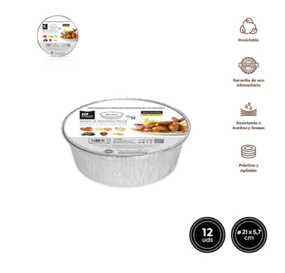 Envase Aluminio Redondo con Tapa de Carton 21*5.7cm Bandeja de Aluminio Desechable y Reciclable Uso Alimentarios,Resistente a aceite y grasas Apto para altas temperaturas | Recipiente Aluminio para Pollo Asado,Freirdora,HORNOS etc.. cantidad diferentes para elegir Calidad Maxi de confianza
