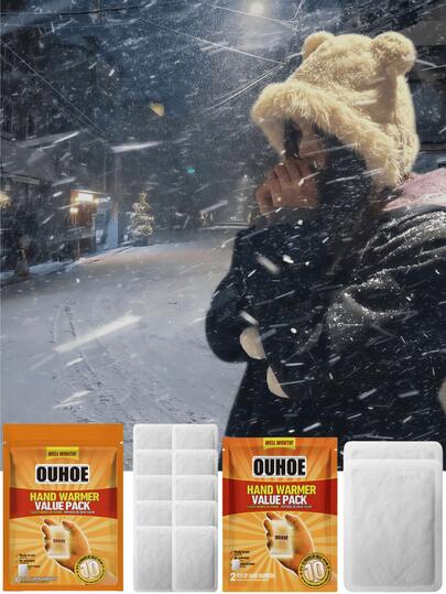 OUHOE 2片/10片一次性暖手贴 - 加热垫，自粘式暖身贴，持久发热，空气激活，无味，天然成分。居家必备，冬季保暖手脚的理想选择，也是送给家人和朋友的理想圣诞或万圣节礼物。保暖降温产品，加热垫。新旧包装款式随机发货。