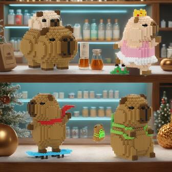 Two Sets - Capybara Creative Game Building Blocks, Micro Particle Animal Model Building Blocks, Assembly Toys, Holiday Birthday Gifts, Desktop Decoration, Stress Relieving Toys, Halloween, Thanksgiving, Christmas Gifts, New Year Gifts, Living Room Decoration, Party Gifts, Desktop Decoration Gifts, Gifts For Friends, Prizes, Filling Gifts