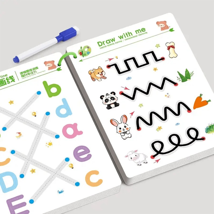 1pc 32-Page Full Brain Development Training Set, Reading And Writing Workbook - Pen Control & Drawing Education Book | Learn Writing Skills, Erasable Kids' Writing Stickers, Back-To-School Gift, Birthday Present, Christmas, Thanksgiving, And 11 Other Holiday Gifts (Excludes Pen And Eraser)