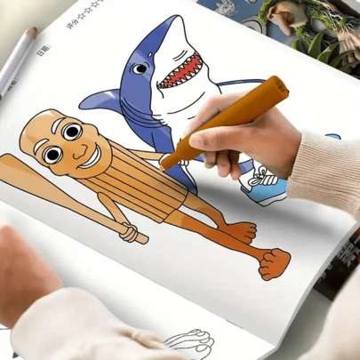 2pcs Cartoon Animal Illustration Drawing Paper: Shark & Man, Creative Patterns For Art & Storytelling, Perfect Gift For Halloween, Christmas, Birthdays, Educational For Youngsters