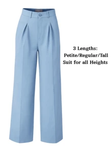 Women's Petite/Regular/Tall 3 Lengths Wide Leg High Waisted Flowy Dress Pants Workout Casual Trousers  Elegant  Slacks - 藍色 - 查看 8