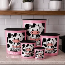 Decorated 5-Piece Kitchen Storage Jar Kit - 粉紅色和黑色 - 查看 1