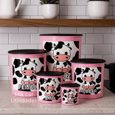 Kit de potes mantimentos de cozinha com 5 peças decorado