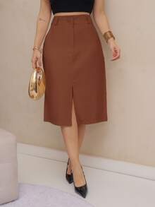 WOMEN'S MIDI SKIRT SP031 - 鏽棕色 - View 3