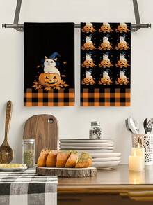 2 piezas/4 piezas/12 piezas Toallas de cocina con estampado de gato de Halloween, toallas de baño con estampado de calabaza de Halloween, toallas para fiestas al aire libre de Halloween, decoración del hogar de Halloween, decoración de cocina de Halloween, estilo moderno, secado rápido, material de microfibra súper suave, rectangular, 15.75IN*23.62IN/40*60CM con estampado digital, adecuado para decoración de fiestas al aire libre, regalos de vacaciones de Halloween
