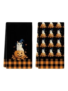 2 piezas/4 piezas/12 piezas Toallas de cocina con estampado de gato de Halloween, toallas de baño con estampado de calabaza de Halloween, toallas para fiestas al aire libre de Halloween, decoración del hogar de Halloween, decoración de cocina de Halloween, estilo moderno, secado rápido, material de microfibra súper suave, rectangular, 15.75IN*23.62IN/40*60CM con estampado digital, adecuado para decoración de fiestas al aire libre, regalos de vacaciones de Halloween