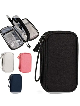1 st. 3-lagers reseväska för elektronik, med nätfack för digitala kablar, vattentät dubbellagers bärbar elektronikväska med nätficka och dragkedja, slitstark polyesterväska för kabelförvaring för sladdar, kablar, telefoner, hörlurar, adaptrar, powerbanks, laddare och små föremål