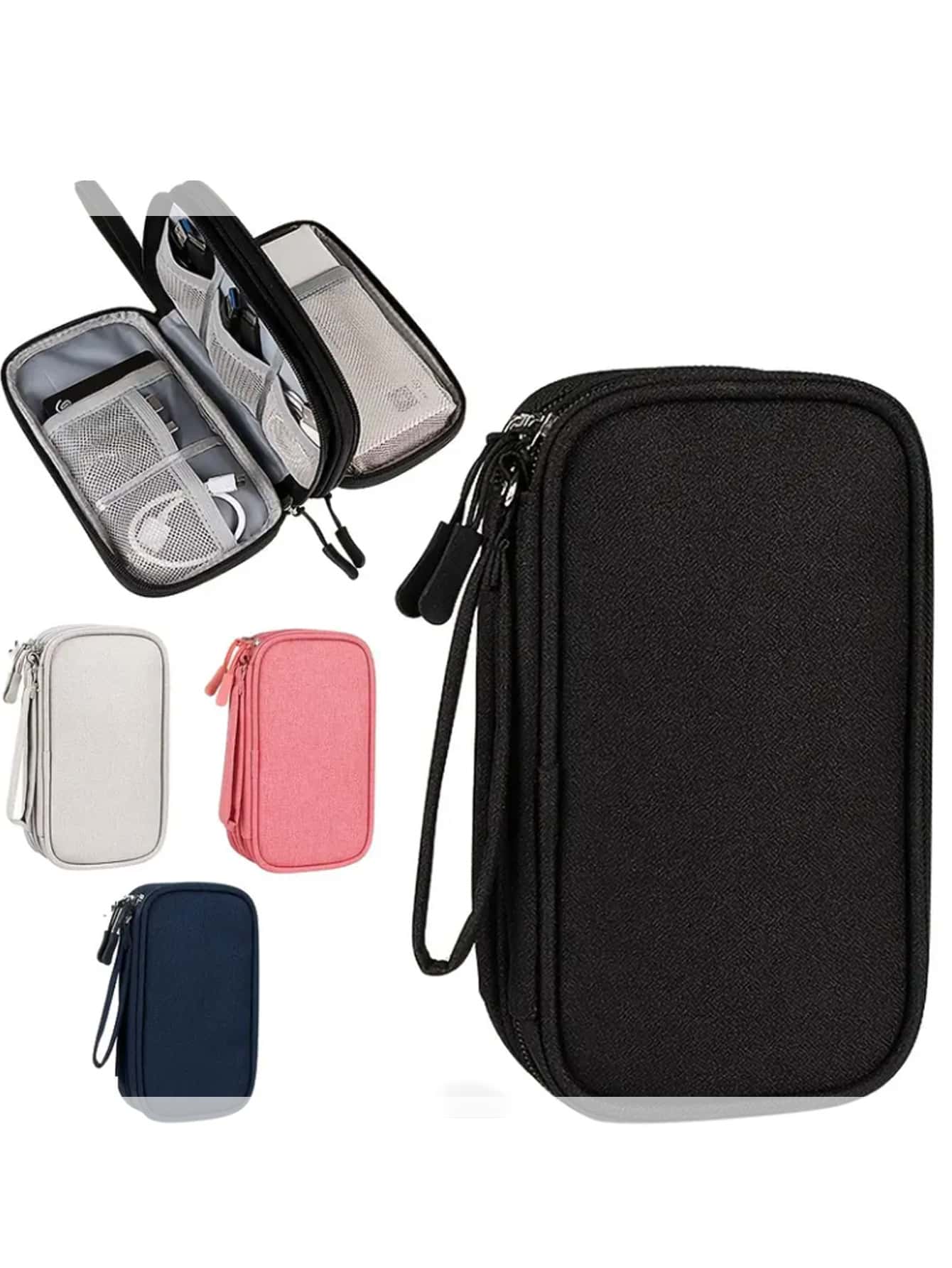 1pc 3-Layer Travel Tech Organizer, With Digital Cable Mesh Compartment, Waterproof Dual-Layer Portable Electronics Organizer Bag With Mesh Pocket And Zipper Divider, Durable Polyester Portable Cable Storage Pouch For Cords, Cables, Phones, Earphones, Adapters, Power Banks, Chargers And Small Items
