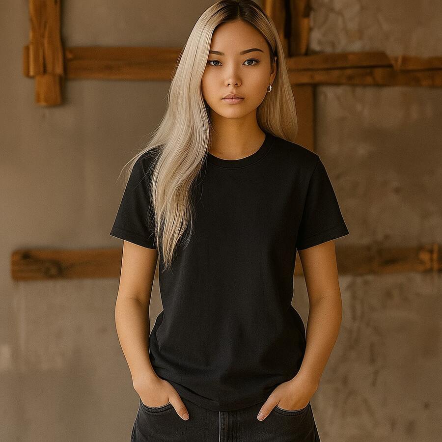 Korean Style Basic Short Sleeve T-Shirt Stylish For Everyday And Summer Use With Various Colors Thin And Fresh - 黑色 - 查看 1