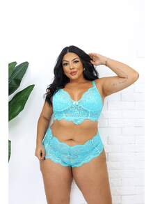 Plus Size Bra & Panty Sets - Mint Blue - View 1