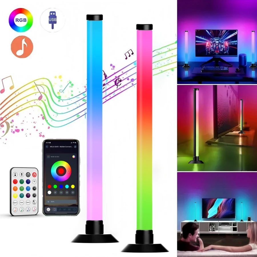 2組裝 RGBIC LED燈條，智慧變色電競燈，支援APP控制、音樂同步與定時功能，適用於電視背光、臥室及房間裝飾
