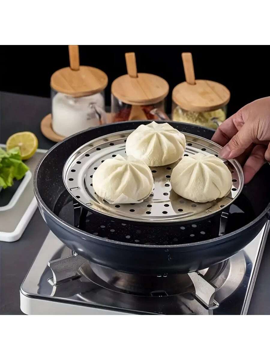 1pc Stainless Steel Egg Steamer Rack, Elevated Steaming Tray, Multi-Function Kitchen Steamer - Silver - View 1