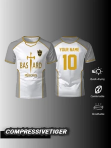 Blue Lock Anime Bastard Munich Jersey White Men's Football T-Shirt Kaiser Isagi Cosplay Tops Breathable Sports Tees Customizable Men's Training Top - Personalized Name & Number Print Front/Back, Quick-Dry Breathable - For Football, Volleyball, Gym - Spring/Summer Wear. Halloween, Thanksgiving, Christmas And New Year Gifts - White - View 2