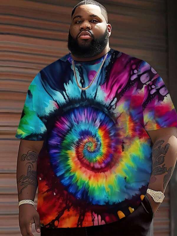 3D Colorful Print Plus Size Men's Casual Short Sleeve T-Shirt, Summer Streetwear Plus Size Tee, Breathable Sports T-Shirt