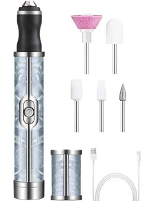 電動 USB 磨甲機－多功能凝膠美甲修整套組，適用於修剪指甲、修剪腳甲與拋光，便攜式美甲工具，附多款配件，USB 充電，美甲配件，適合居家沙龍，女士禮物 - 彩色 - 查看 13