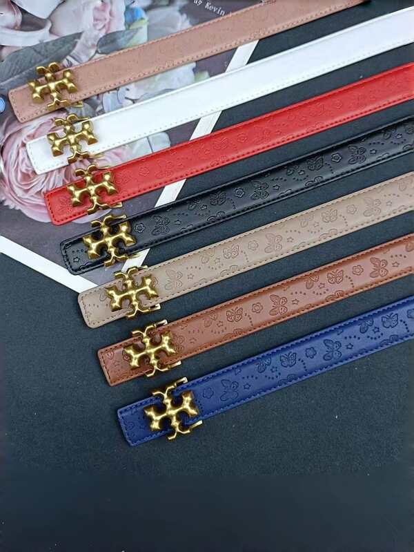 1 pièce de ceinture mode pour femme, avec une boucle dorée et un corps de ceinture avec un design gaufré de papillon. Convient pour un port quotidien avec des jeans et des pantalons de costume. Ceinture en cuir pour femme.