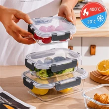 Hộp đựng thực phẩm bằng thủy tinh có nắp, chuẩn bị bữa ăn, hộp đựng thực phẩm trong bếp, hộp đựng cơm trưa chống rò rỉ, hộp đựng cơm trưa bằng thủy tinh kín khí, an toàn với lò vi sóng, lò nướng, tủ lạnh và máy rửa chén - Nhiều màu - Xem 1
