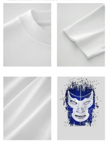 Camiseta gráfica para hombre con diseño único de máscara de luchador azul y blanco, elegante camisa informal de verano de manga corta y cuello redondo, estampado de salpicaduras de tinta, cómoda tela de mezcla de algodón para uso diario. - Blanco - Ver 4
