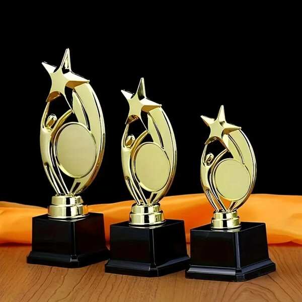 1 copo de troféu esportivo dourado com design de estrela - plástico de alto índice, base elegante, adequado para atividades ao ar livre, prêmios e reconhecimentos para festas de Natal, troféu de festival | Troféu estrela | Superfície brilhante