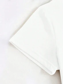 Camiseta de manga corta con estampado gráfico para mujer, informal, cuello redondo, tejido de punto, largo regular, elástica. - Blanco - Ver 9