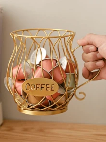 1 pezzo Cestino portacapsule da caffè in oro - Acciaio inossidabile, contiene 30 capsule, compatibile con /, adatto anche per conservare snack, frutta, giocattoli; adatto come pezzo decorativo per scrivania, cucina, camera da letto, regalo e decorazione per il nuovo anno