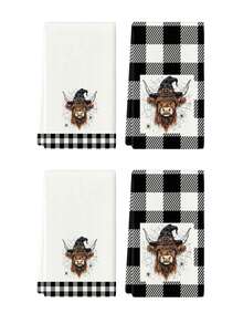2 pièces/4 pièces/12 pièces Serviettes de cuisine motif yak d'Halloween, serviettes de bain motif yak d'Halloween, serviettes de fête d'Halloween en extérieur, décoration d'Halloween pour la maison, décoration de cuisine d'Halloween, style moderne, séchage rapide, matériau microfibre super doux, rectangulaire, 40 cm * 60 cm, motif imprimé numériquement, convient pour la décoration de fête en extérieur, cadeaux de vacances d'Halloween