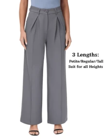Women's Petite/Regular/Tall 3 Lengths Wide Leg High Waisted Flowy Dress Pants Workout Casual Trousers  Elegant  Slacks - Màu Xám nhạt - Xem 6