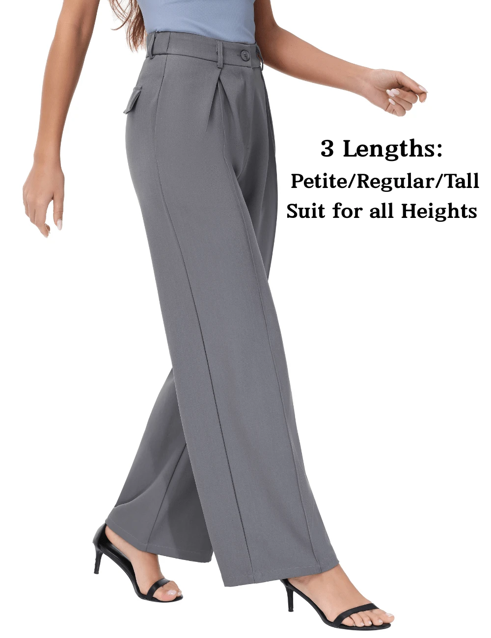 Women's Petite/Regular/Tall 3 Lengths Wide Leg High Waisted Flowy Dress Pants Workout Casual Trousers  Elegant  Slacks - Màu Xám nhạt - Xem 1