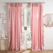 Frill Voile Curtains 2 Panels Net Rod Slot Top Pair - Blush Pink - View 4