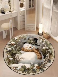 1pc Christmas Snowman Velvet Carpet, Living Room Carpet, Dining Room Carpet, Study Carpet, Computer Room Carpet, Bedroom Carpet, All Season Carpet, New Design This Year, Machine Washable, Made Of Velvet Material, Skin-Friendly And Soft, Suitable For Halloween, Gift, Celebration, Party, Trick Or Treat, Halloween Decoration, Personalized Home Decor, Fashionable Home