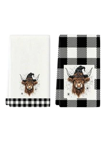 2 pièces/4 pièces/12 pièces Serviettes de cuisine motif yak d'Halloween, serviettes de bain motif yak d'Halloween, serviettes de fête d'Halloween en extérieur, décoration d'Halloween pour la maison, décoration de cuisine d'Halloween, style moderne, séchage rapide, matériau microfibre super doux, rectangulaire, 40 cm * 60 cm, motif imprimé numériquement, convient pour la décoration de fête en extérieur, cadeaux de vacances d'Halloween