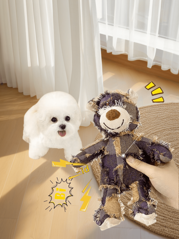 1 件三色毛绒吱吱叫泰迪熊狗玩偶，互动柔软填充动物小狗咀嚼玩偶，仅供宠物使用