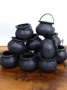 12Pcs Halloween Black Cauldrons Mini Witch Bucket Candy Bucket Kettle With Handle Candy Holder Pot, Witch-Themed Party Decorations, Lightweight Portable Candy Container, Reusable Trick-Or-Treat Candy Holder, Black Plastic Witch Kettle Decor For Halloween Party Decor Home Decor Halloween Decor Fall Decor Room Decor, Plastic Witch And Pumpkin Bucket Props With Snap Closure - Multicolor - View 2