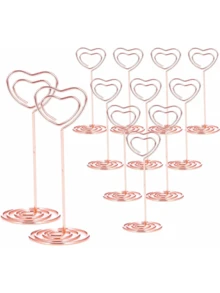 12pcs- Golden Table Number Holder, Wedding Table Card Holder, Table Center Decoration Photo Holder, Memo Photo Holder, Heart-Shaped Table Sign Picture Photo Holder, Valentine's Day Table Decoration, Graduation Ceremony, Mother's Day Decoration, Christmas, Wedding Banquet, Anniversary, Birthday Party Decoration