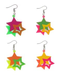 1Pair Acrylic Pentagram Earrings Neon Acrylic Pendant Star Pendant Drop Dangle Earrings 80s Jewelry Colorful Neon Star Tassel Earrings For Women, Simple & Fresh Hollow Out Star Design Stud Earrings Perfect For Parties, Casual Wear And Daily Outfits - Single Five-pointed Star Earrings - View 12