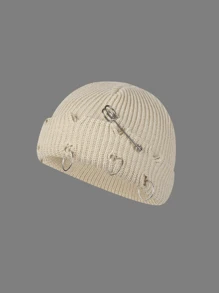 1 件男士街头风格亚克力保暖纯色铁环做旧便帽，百搭户外嘻哈帽，秋冬秋季服装 - 彩色 - 查看 4