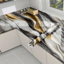 1 Roll Marble Texture Self-Adhesive Wallpaper, Removable And Reusable Vinyl Wall Sticker, Waterproof And Oil-Proof, For Renewing Wall Panels, Decorating Living Room, Bedroom, Tabletop