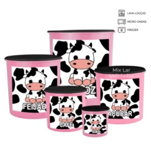 Decorated 5-Piece Kitchen Storage Jar Kit - 粉紅色和黑色 - 查看 3