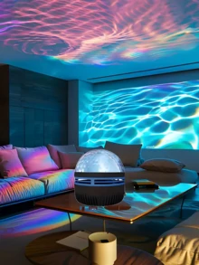 带遥控器的 Galaxy 投影仪夜灯 - 海洋涟漪效果，水下氛围，USB 供电的 Uplight 适用于卧室、客厅、游戏室 - 艺术家居装饰和休闲礼物，抛光塑料机身 - 多色光 - 查看 4