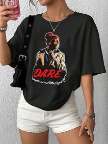 Dare Graphic Print Women's TShirt Unique Artistic Design, Soft & Comfortable Fabric, Perfect For Casual Wear, Express Yourself With Bold Style And Confident Attitude!